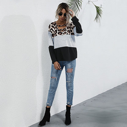 Leopard Print Color-Block Top with Criss-Cross Neckline