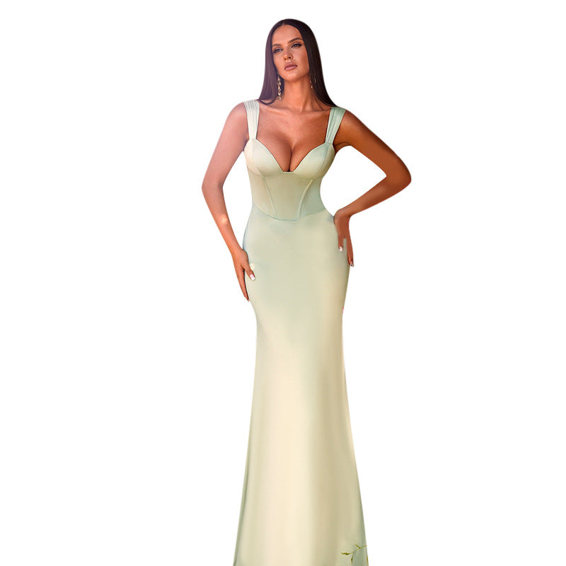 Bodycon Maxi Dress with Corset Bodice and V-Neck