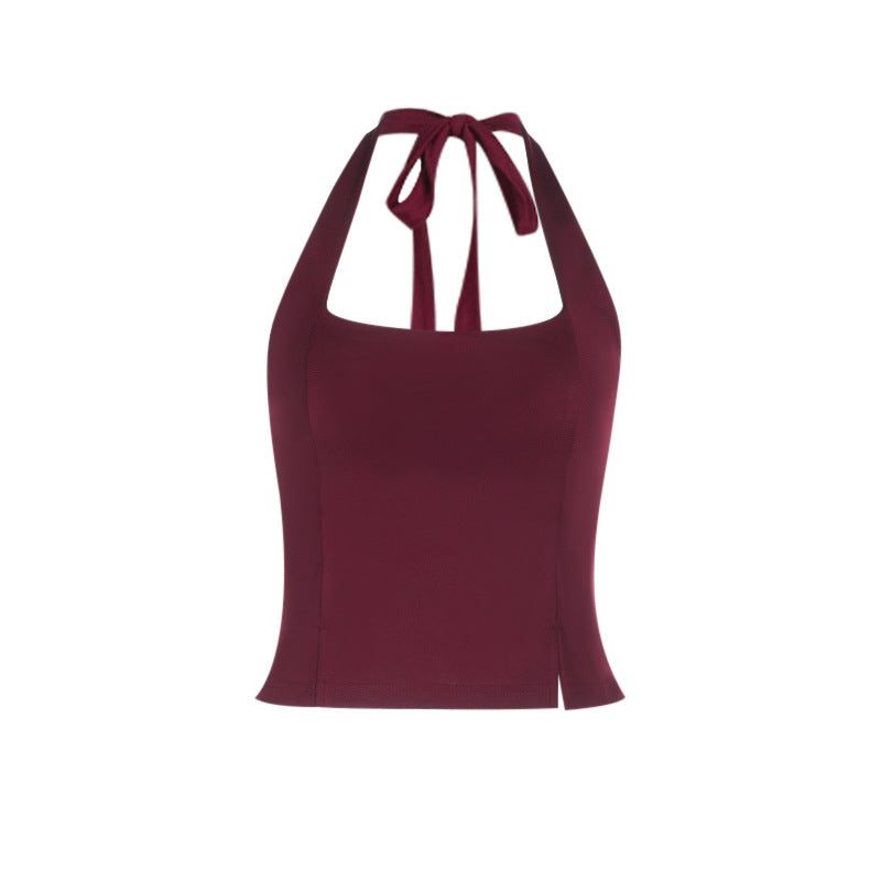 Slim Fit Halter Top with Square Neck and Split Hem