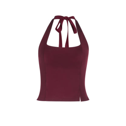 Slim Fit Halter Top with Square Neck and Split Hem