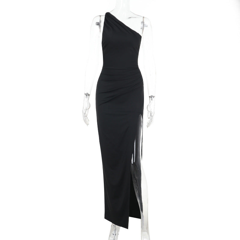 One-Shoulder Bodycon Maxi Dress with Backless Tie Detail