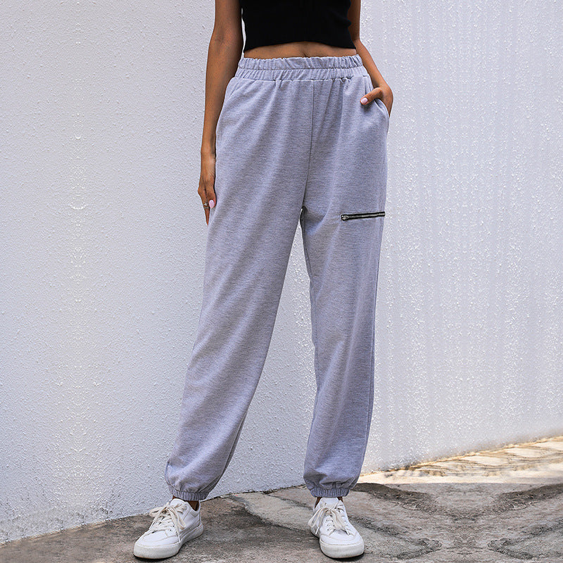 High-Waist Jogger Pants with Horizontal Zipper Detail