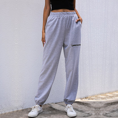 High-Waist Jogger Pants with Horizontal Zipper Detail