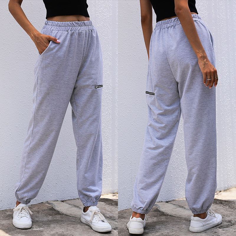 High-Waist Jogger Pants with Horizontal Zipper Detail