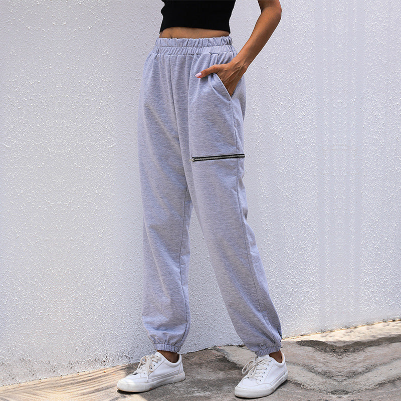 High-Waist Jogger Pants with Horizontal Zipper Detail