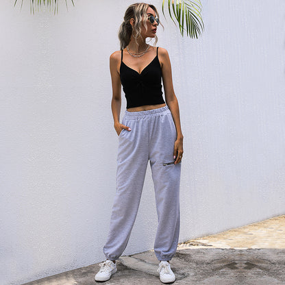 High-Waist Jogger Pants with Horizontal Zipper Detail