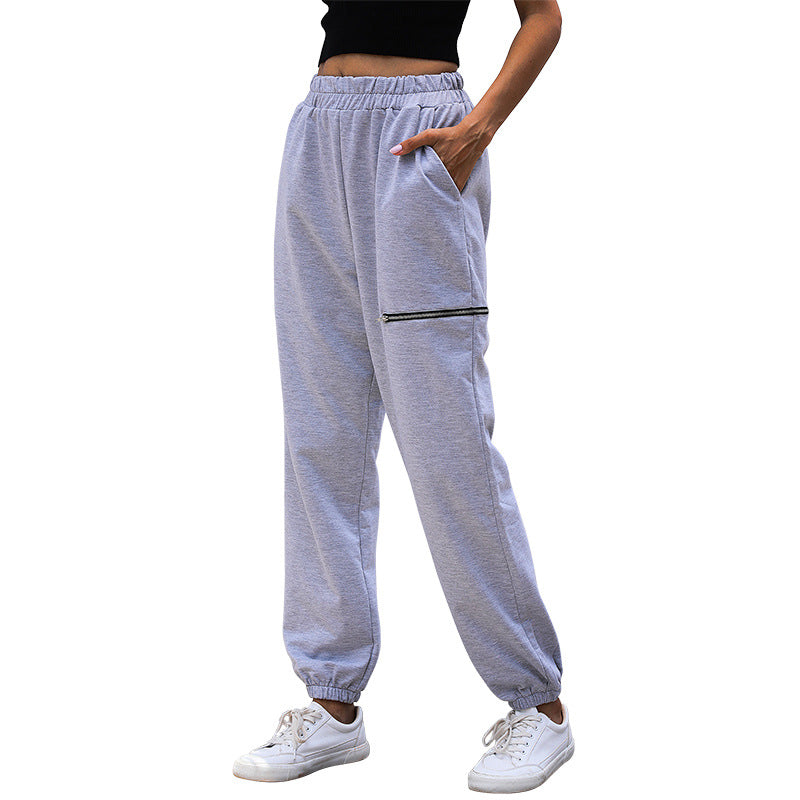 High-Waist Jogger Pants with Horizontal Zipper Detail