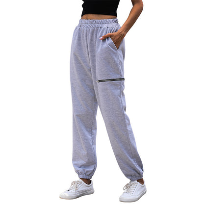 High-Waist Jogger Pants with Horizontal Zipper Detail