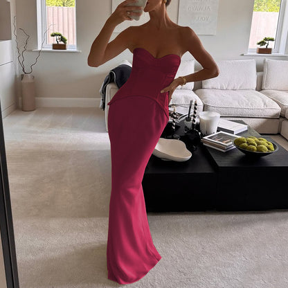 Strapless Sheath Maxi Dress with Boned Corset Bodice
