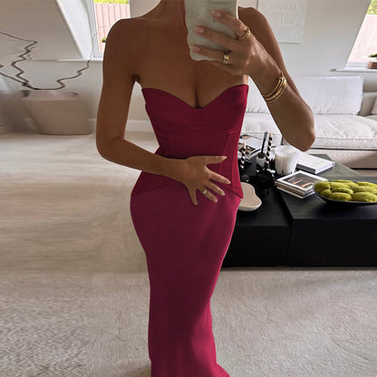 Strapless Sheath Maxi Dress with Boned Corset Bodice