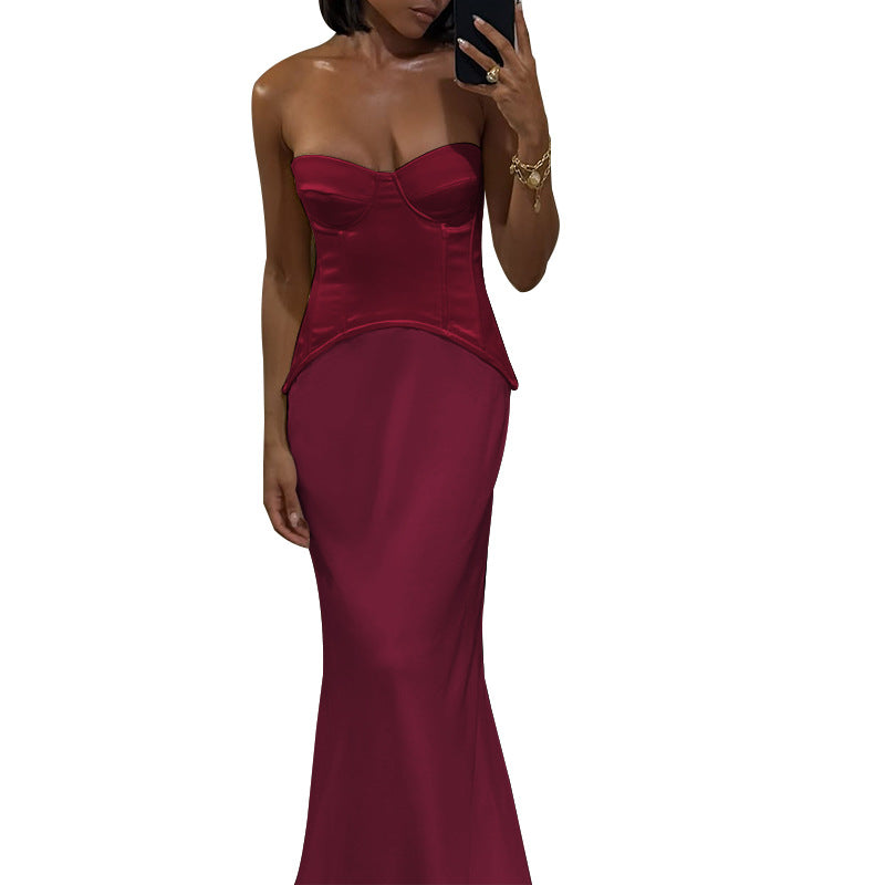 Strapless Sheath Maxi Dress with Boned Corset Bodice