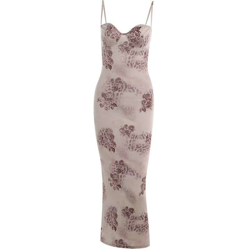 Leopard Print Bodycon Maxi Dress with Bustier Bodice