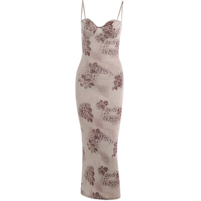 Leopard Print Bodycon Maxi Dress with Bustier Bodice