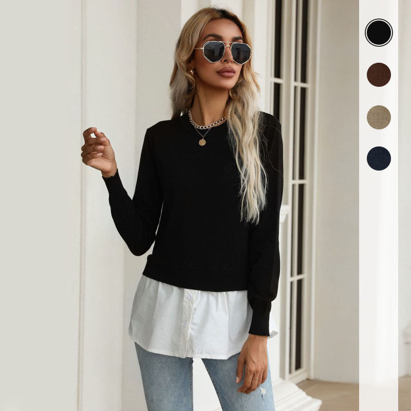 Slim Fit Layered Knit Pullover with Contrast Shirt Hem
