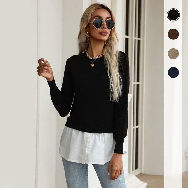 Slim Fit Layered Knit Pullover with Contrast Shirt Hem