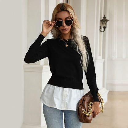Slim Fit Layered Knit Pullover with Contrast Shirt Hem