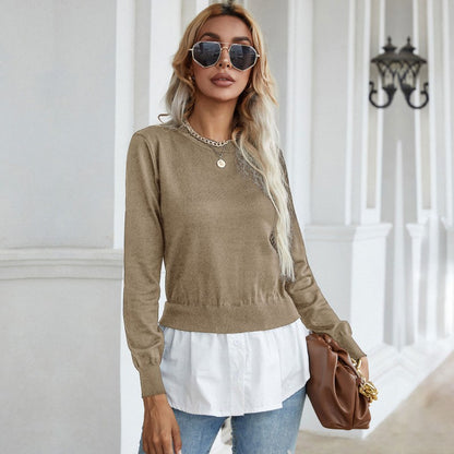 Slim Fit Layered Knit Pullover with Contrast Shirt Hem