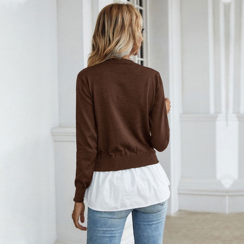 Slim Fit Layered Knit Pullover with Contrast Shirt Hem