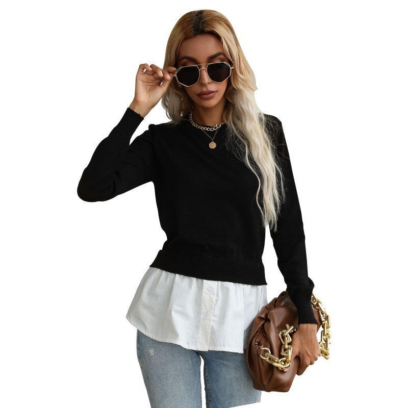 Slim Fit Layered Knit Pullover with Contrast Shirt Hem