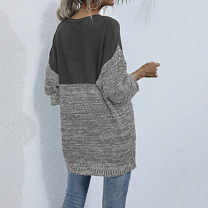 Oversized Color-Block Knit Sweater with Crewneck