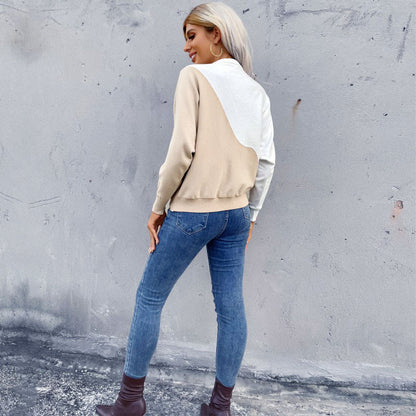 Color-Blocked Knit Pullover with Crewneck and Long Sleeves