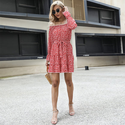 Floral Off-the-Shoulder Mini Dress with Tiered Skirt