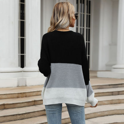 Loose Color-Blocked Pullover Knit with Crewneck