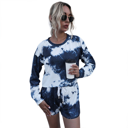 Tie-Dye Two-Piece Set with Long Sleeve Top and Dolphin Shorts