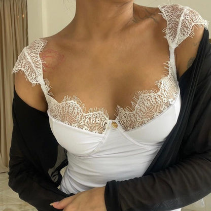 Slim Fit Camisole with Eyelash Lace Trim and Bustier Detail