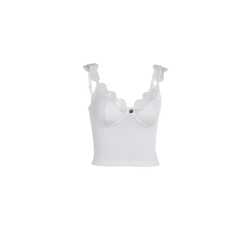 Slim Fit Camisole with Eyelash Lace Trim and Bustier Detail