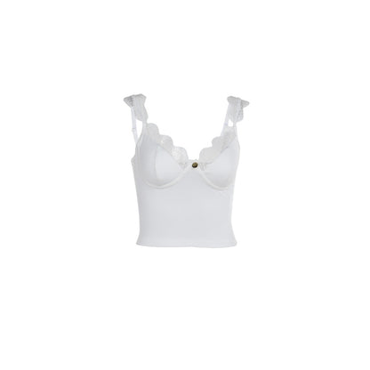 Slim Fit Camisole with Eyelash Lace Trim and Bustier Detail
