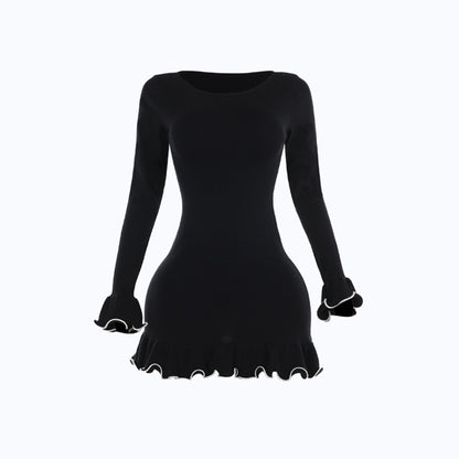 Bodycon Mini Dress with Contrast Lettuce Edge and Flared Cuffs