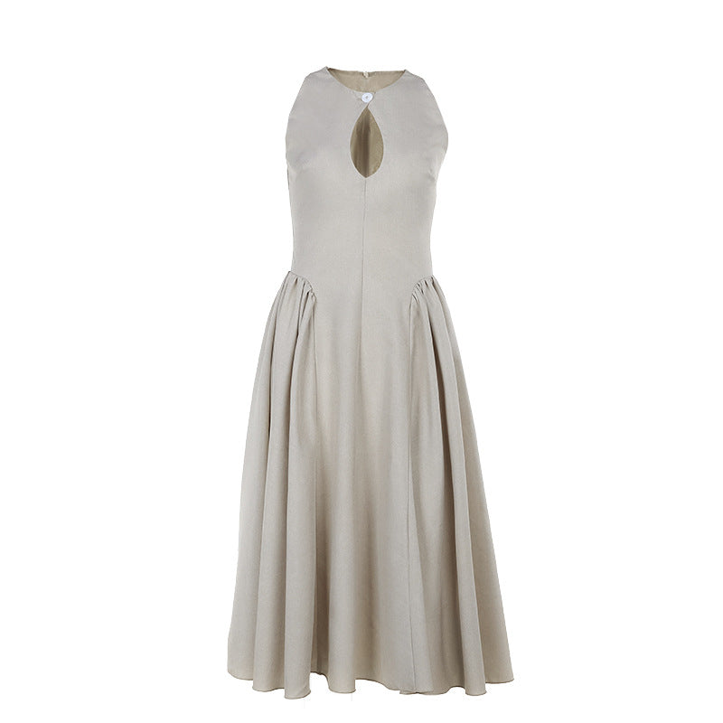 Sleeveless A-Line Midi Dress with Front Keyhole Detail