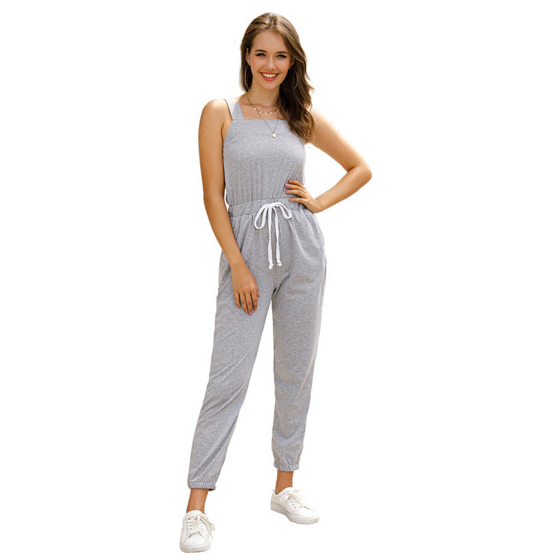 Straight-Leg Jumpsuit with Drawstring Waist and Square Neck
