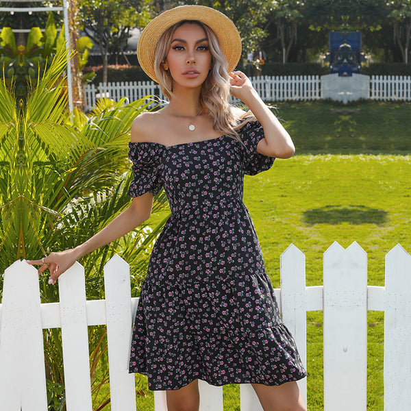 Floral Tiered Mini Dress with Off-Shoulder Puff Sleeves