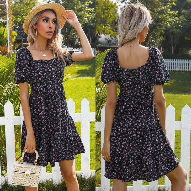 Floral Tiered Mini Dress with Off-Shoulder Puff Sleeves