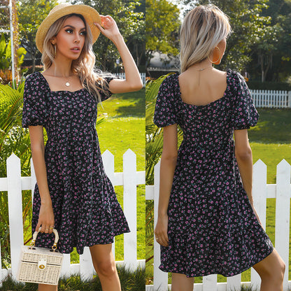 Floral Tiered Mini Dress with Off-Shoulder Puff Sleeves