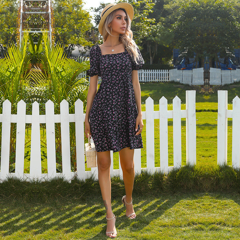 Floral Tiered Mini Dress with Off-Shoulder Puff Sleeves