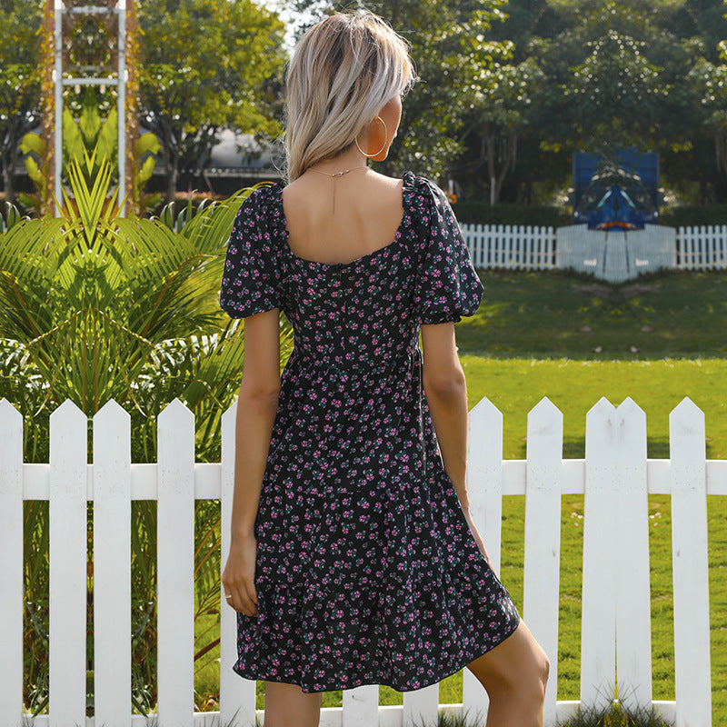 Floral Tiered Mini Dress with Off-Shoulder Puff Sleeves