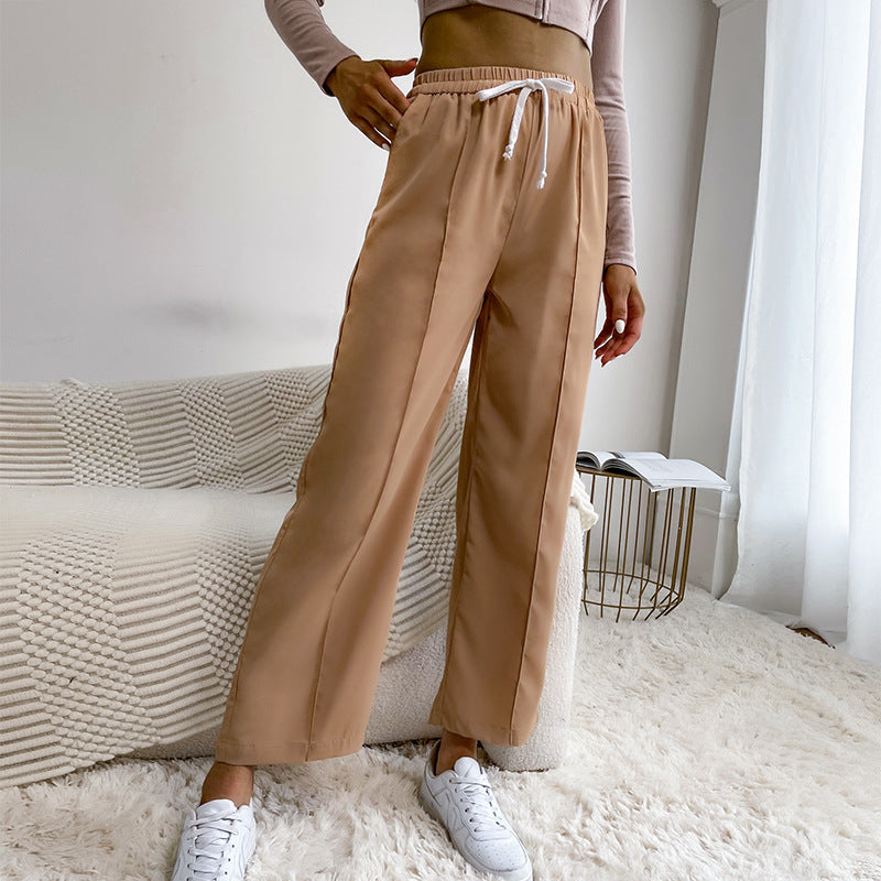 Wide-Leg Cropped Pants with Drawstring and Center Seam