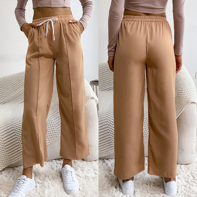 Wide-Leg Cropped Pants with Drawstring and Center Seam
