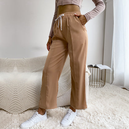 Wide-Leg Cropped Pants with Drawstring and Center Seam