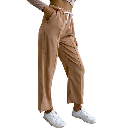 Wide-Leg Cropped Pants with Drawstring and Center Seam