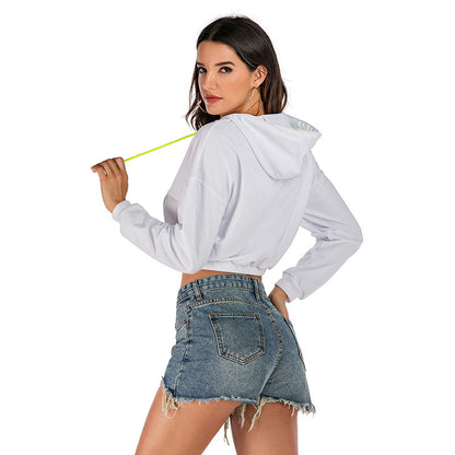 Cropped Pullover Hoodie with Neon Drawstrings