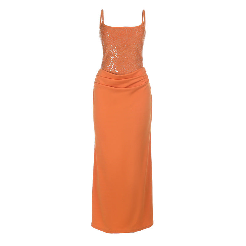 Bodycon Maxi Dress with Sequined Lace Bodice and Ruched Detail