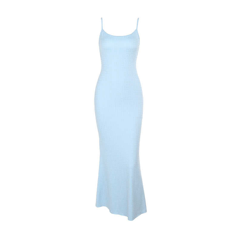 Rhinestone-Embellished Bodycon Maxi Dress with Spaghetti Straps