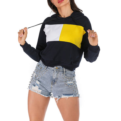 Color-Block Hoodie with Batwing Sleeves and Loose Fit