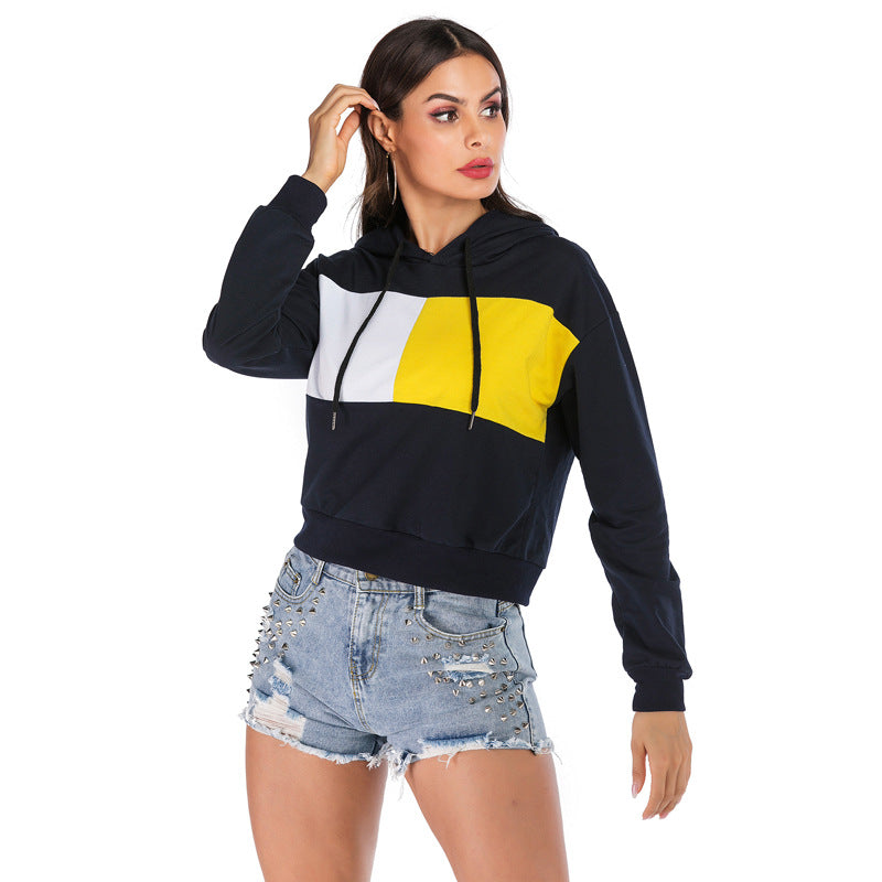 Color-Block Hoodie with Batwing Sleeves and Loose Fit