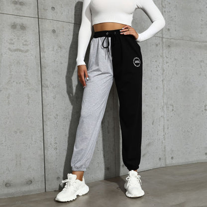 Color-Block High-Waist Joggers with Drawstring