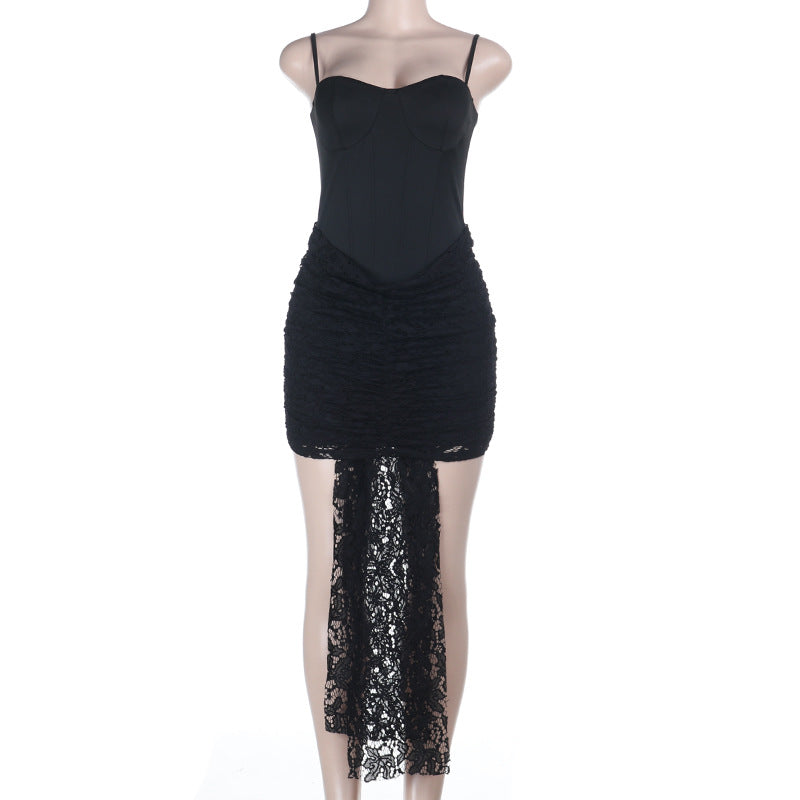 Bodycon Mini Dress with Corset Bodice and Ruched Lace Splicing